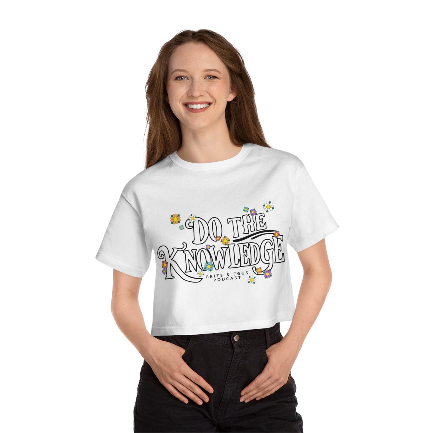 Do The Knowledge - White Bloom Champion Cropped Tee